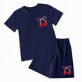 thumbnail image 4 of TOWED22 Kid Toddler Girl Clothes Summer Short Sleeve Graphic Tee Shirt + Shorts Summer Outfits Set(Dark Blue,3-4 Y), 4 of 4