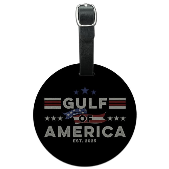 Gulf of America Est. 2025 Round Leather Luggage Card Suitcase Carry-On ID Tag