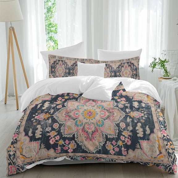 3 Piece Vintage Boho Duvet Cover Set Full Size,Microfiber Comforter/Quilt Cover with Corner Ties and 2 Pillowcases,Middle Century Western Geometric Abstract Art All Season Bedding with Zipper Closure