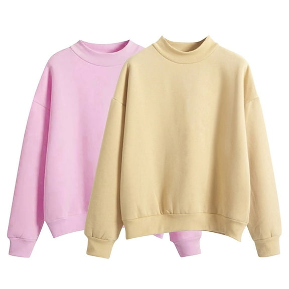 Comdrip Crewneck Sweatshirts Women, 2 Pack Womens Sweatshirts Crewneck Long Sleeve Tops Oversized Pullover Sweaters Cozy Outfits Fashion 2025 Fall Sweatshirts for Women Beige L