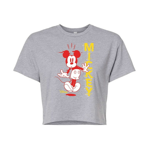 Disney - Mickey & Friends - Surprised Mickey - Color Block - Juniors Cropped Cotton Blend T-Shirt
