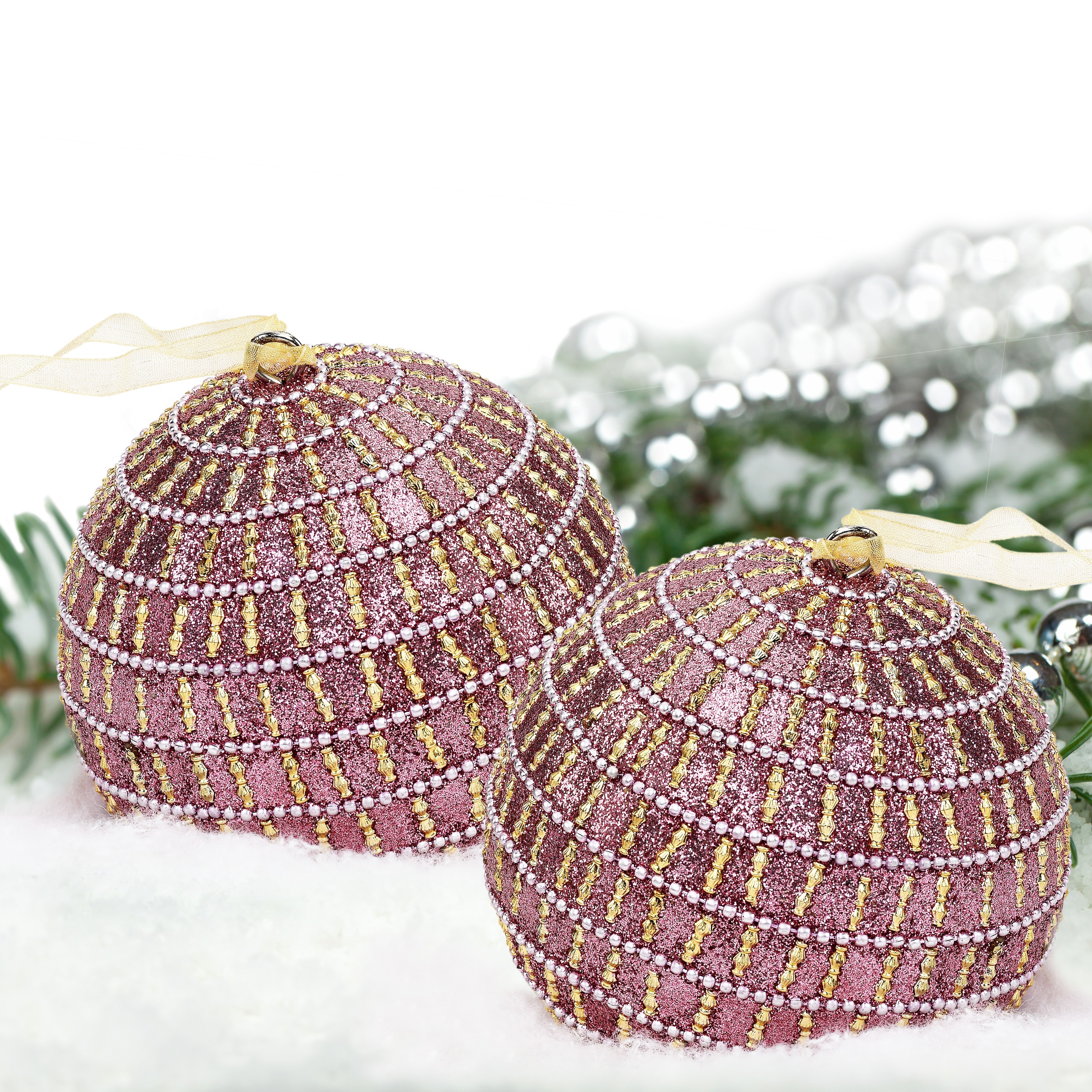 LR Home Pink Glistening Candy Stripe Handcrafted Globe Ornament, Set of 4
