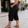 thumbnail image 6 of Tdoqot Womens Plus Size Capris with Pockets- High Waist Baggy Casual Quick Dry Wide Leg Summer Beach Pants Black Size XL-5XL, 6 of 7