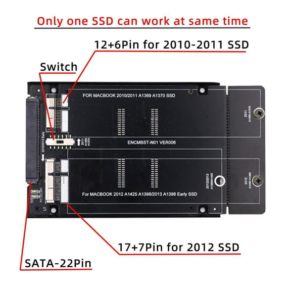 Chenyang 2.5inch SATA 22Pin to 2010 2011 2012 Mac Air Pro Retina SSD 12 6Pin 17 7Pin A1425 A1398 MC975 MC976 Case Enclosure