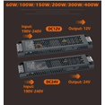 thumbnail image 2 of 100W LED Power Supply AC Input 190-240V DC Output 12V/24V Silent for Lighting, 2 of 10