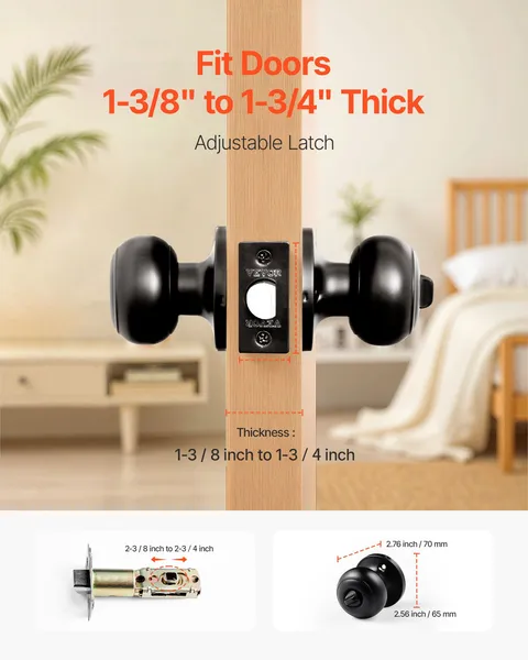 6 Pack Matte Black Door Knobs,Keyless Privacy Knobs with Round Ball and Thumb Turn Lock,Durable All-Metal Hardware for Modern Bedroom and Bathroom Decor
