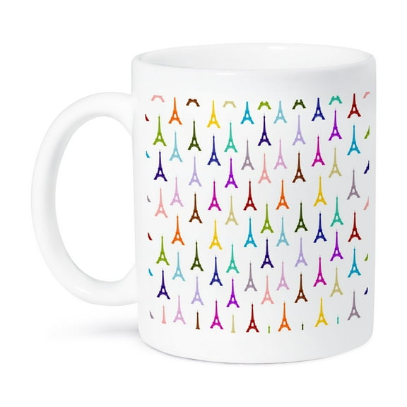 3dRose, Rainbow Eiffel Tower pattern - Colorful Paris Towers on white - Multicolor France - Multicolored, 11oz Mug
