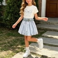 thumbnail image 4 of WQNVRNR Girls Sweet Two-Piece Outfit- Elastic Waist Bubble Shorts Short Sleeve Crewneck Top Casual Bow Summer Clothes Set Blue Size 1 Years, 4 of 9