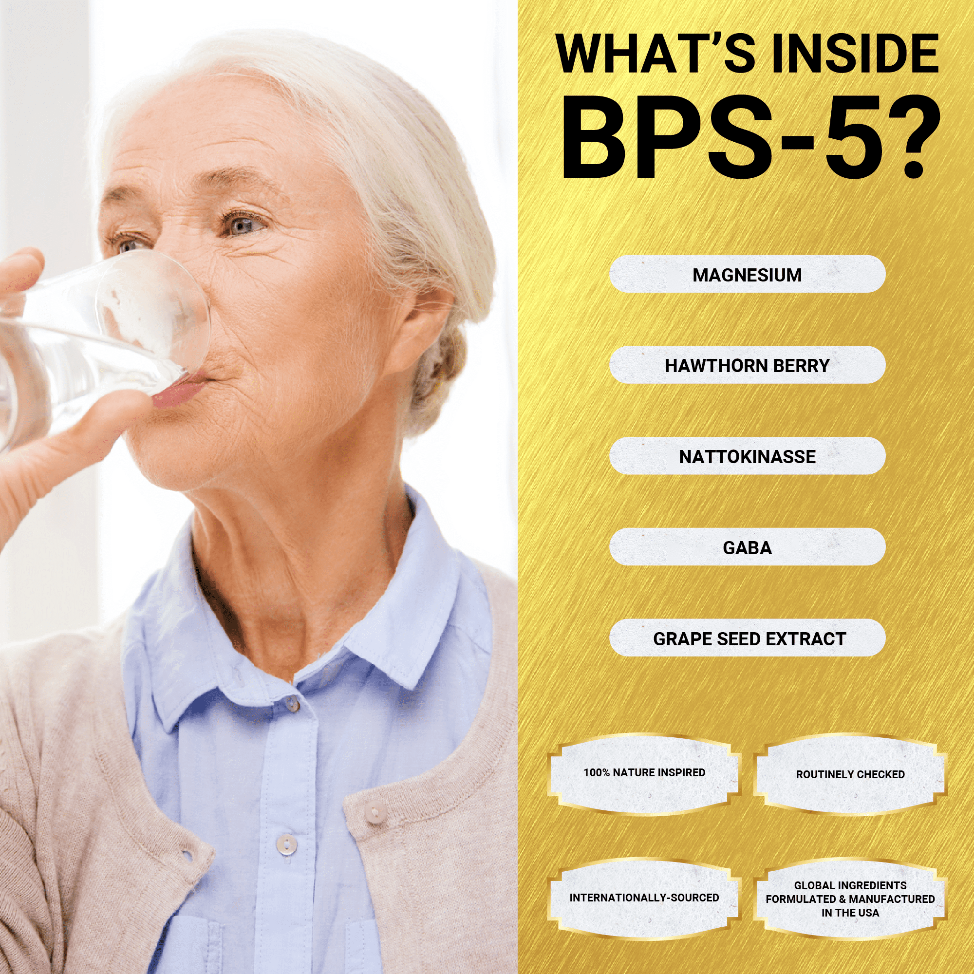 BPS 5 Hawthorn Berry Capsules for Blood and Heart Health Support with Hawthorn Berry Extract, Grape Seed, GABA and Magnesium by Golden After 50