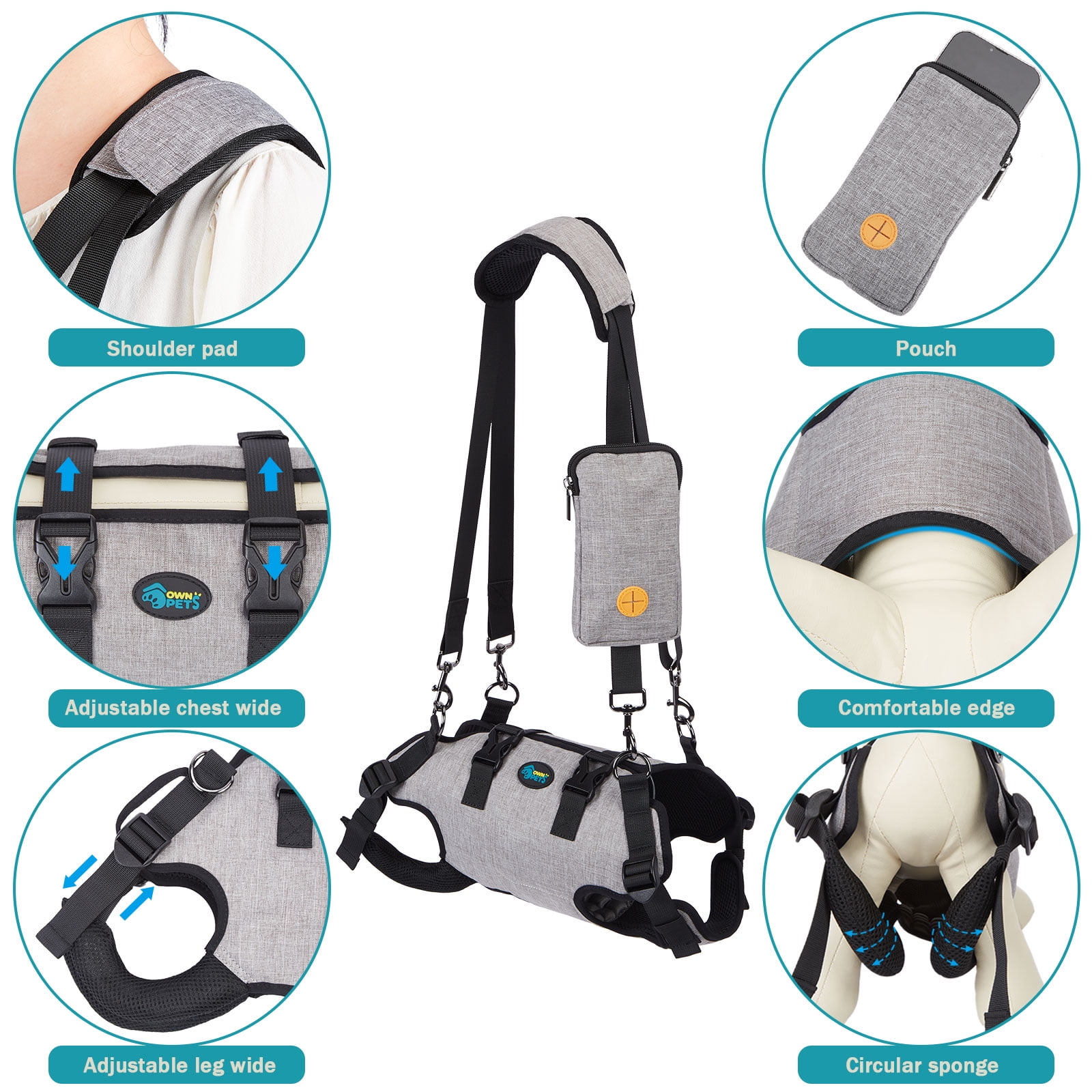 Ownpets Upgraded Dog Sling Harness, Outdoor Sling Bag for Spine Protection, Whole Body Support, Support Vest to Assist Aged Dogs, Size XL