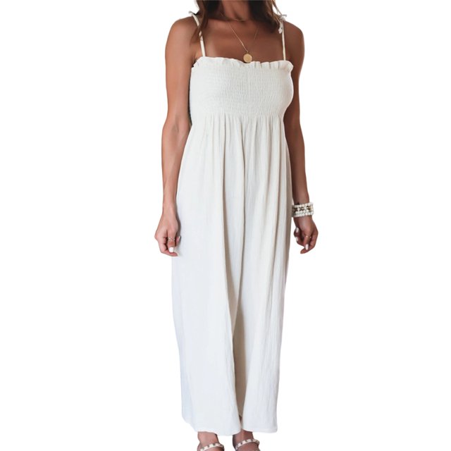 Mono Camisero Mujeres sueltas Casual Camis Jumpsuit Cintura alta Sin mangas Color sólido (Blanco XXL) Cgtredaw Para estrenar