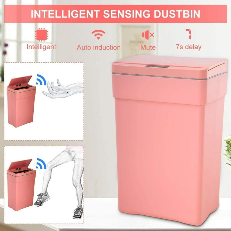  Pink 13 Gallon Touch Free Automatic Trash Can High Capacity Plastic  Garbage Can Trash Bin with Lid for Kitchen Living Room Office Bathroom, 50L  Electronic Touchless Motion Sensor Automatic Trash Can… 