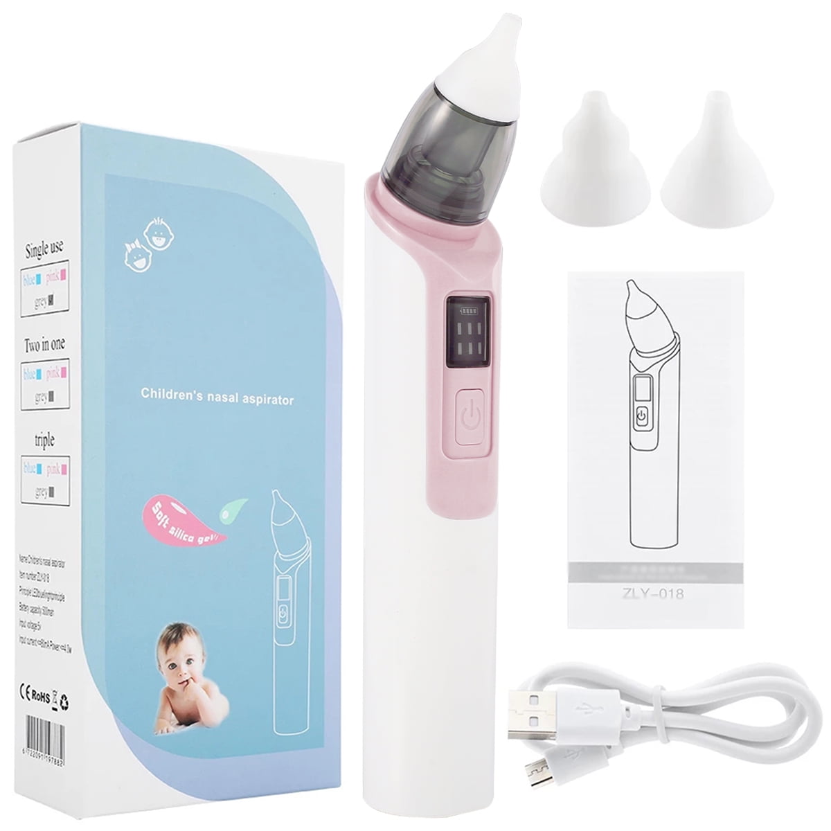 2 Suction Levels Baby Nasal Aspirator 1 Cleaning Brush No backflow ,Low Noise Electric Nasal Aspirator for Baby Toddlers and Infant with 2 Silicone Nozzles for Newborns 