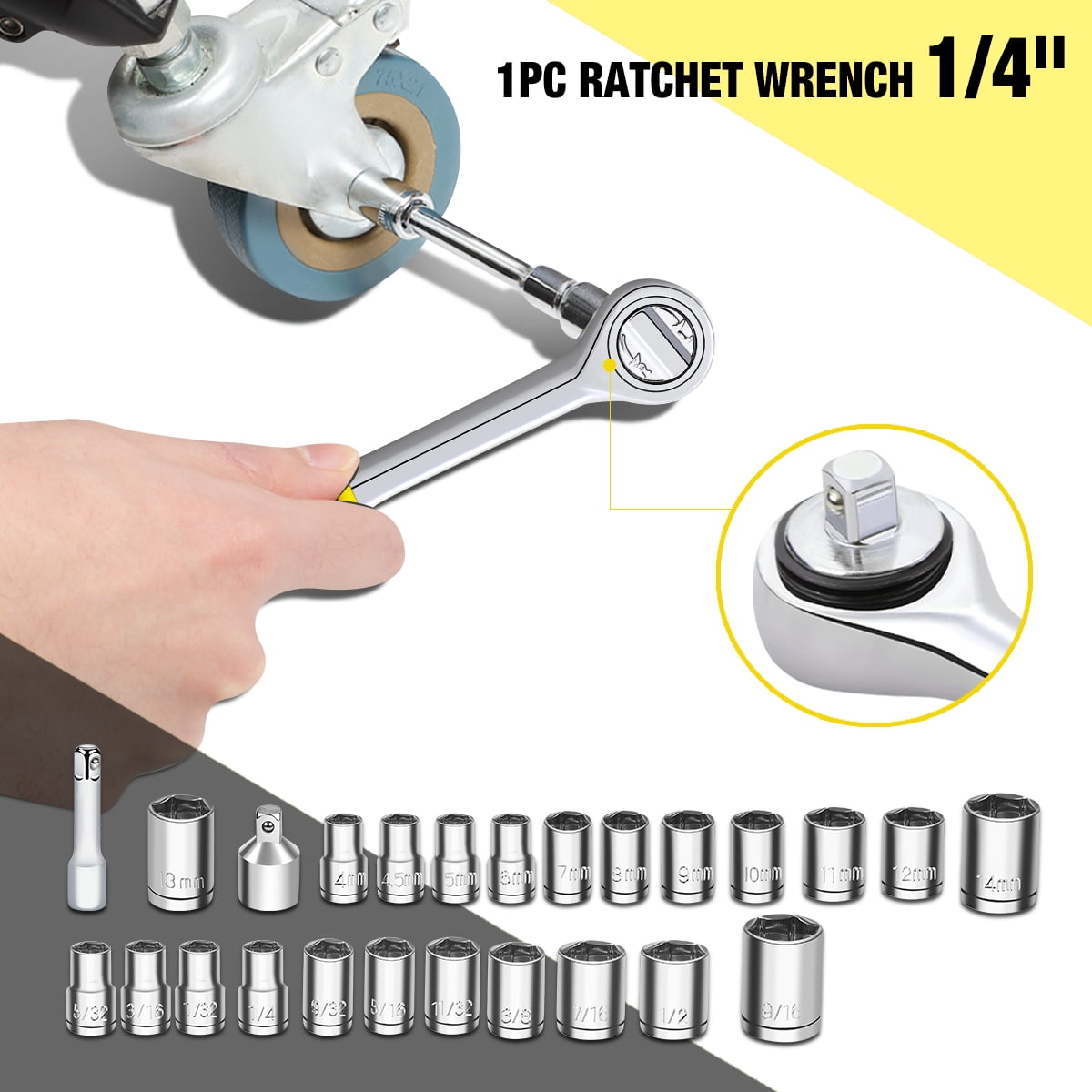 41 Pcs Small Bolt Hand Tool Repair Kit Screwdriver Bits & Bit Driver & Sockets & Adapter Yellow