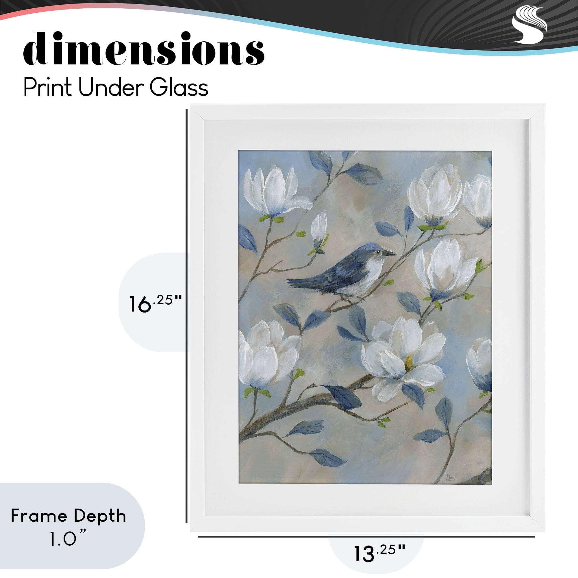 Stupell Industries Blue Bird & Magnolia White Framed Print Under Glass, design by Nan