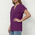 thumbnail image 4 of ClodeEU Womens Summer V-Neck Short Sleeve T-Shirt, Fashion Casual Linen Blend Loose Blouses Purple,Womens Plus XXL, 4 of 7