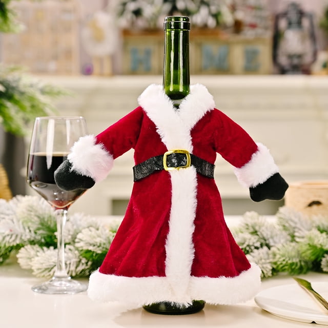 MAIMAI Fundas navideñas para botellas de vino, bolsas reutilizables de regalo para vino, decoración de mesa navideña, manualidades, decoración del hogar, suministros para fiestas