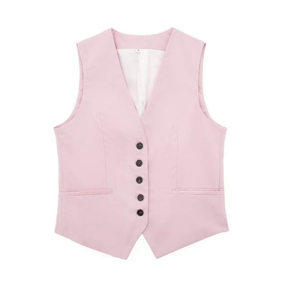 DondPO Womens Vest Women's Solid Casual Linen Blend Vest Jacket Women's Outerwear Vests Vest Women Trendy Pink L Clearance!