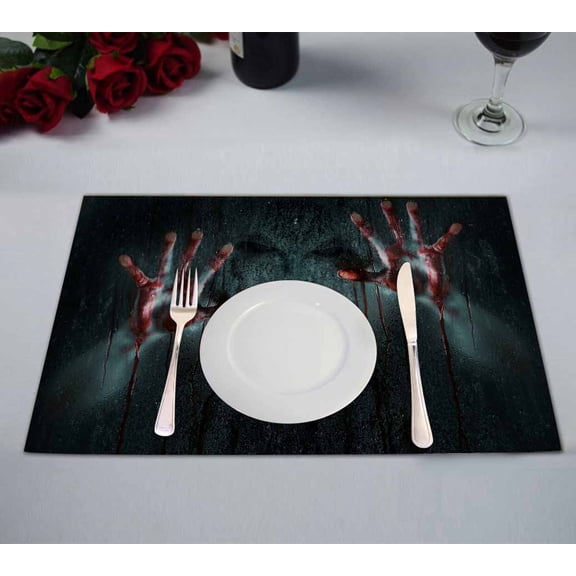 PKQWTM Dark Horror Scene Demon Zombie Hands Kitchen Dining Table Mats Placemats Size 12x18 Inches, Set of 2 Pieces