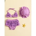 thumbnail image 2 of Bagilaanoe Newborn Baby Girls Swimsuits 3 Piece Bikinis Set Ruffle Sleeveless Tops + Shorts + Hat 6M 12M 18M 24M Infant Swimwear Bathing Suit Beachwear, 2 of 9
