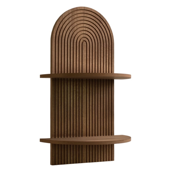 American Art Decor Dark Walnut Boho Arched Lunar Ledges Wall Shelf, Wooden 2-Tier Floating Bookshelf for Wall, Carved Fluted Arch Display Shelf for Bedroom Kitchen Living Room Decor, 14" x 24"