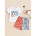 thumbnail image 4 of Aojekbee Toddler Boy 4th of July Outfit Letter Print Short Sleeve T-Shirt with Star Stripe Shorts for Independence Day, 4 of 10