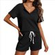 thumbnail image 2 of Conjunto de Pijama de Dos Piezas para Mujer, para Estar en Casa, con Camiseta de Corta y Pantalón Corto con Cintura Elástica. Negro L, 2 of 8