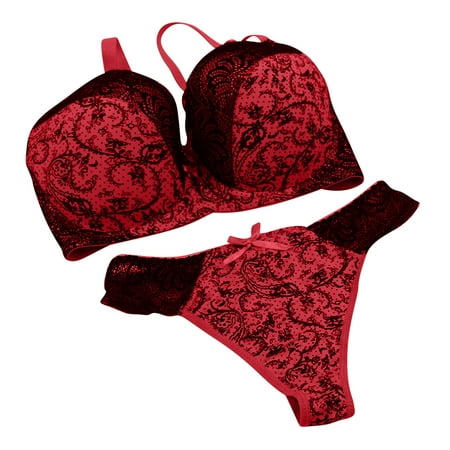 XFYSSS Fasion Ladies  Sexy Bra Set Comfortable Push Up Embroidery with Lace Print and Color Blocked Inner Garment Matching Set