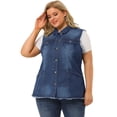thumbnail image 4 of Women's Plus Size Jean Vest Button Down Turndown Collar Frayed Hem with Cargo Pocket Trucker Denim Vest Dark Blue 3X, 4 of 7