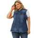 thumbnail image 4 of Women's Plus Size Jean Vest Button Down Turndown Collar Frayed Hem with Cargo Pocket Trucker Denim Vest Dark Blue 1X, 4 of 7