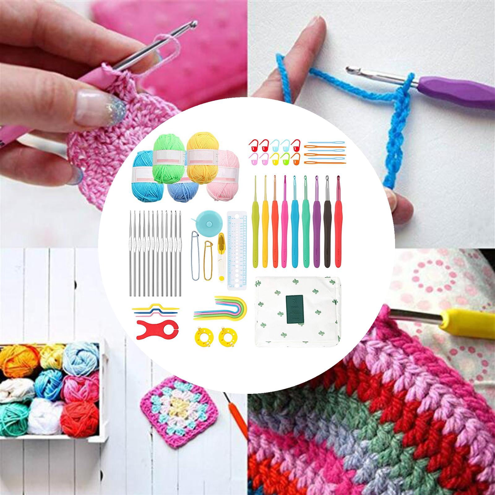 Wxqbjtam Crochet Hooks Knitting Needles Knit Gauge Scissors Stitch Holders for Beginners Blue Flower