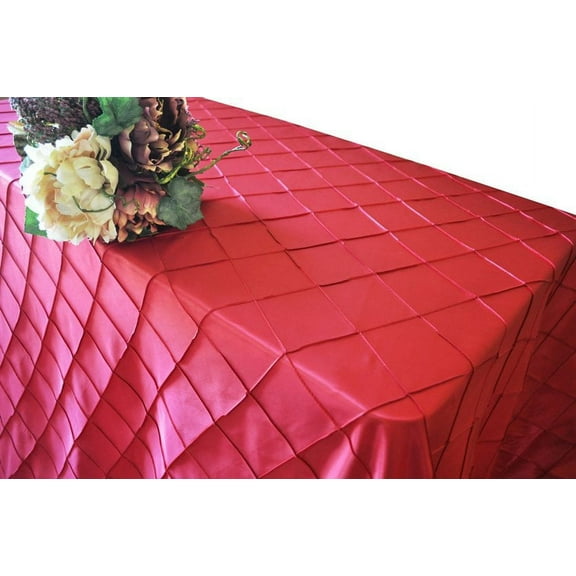 Wedding Linens Inc. 90"x156" Rectangular Pintuck Taffeta Linen Tableccloth for Party Wedding Reception Catering Dining Home Table Cover Linens - Apple Red