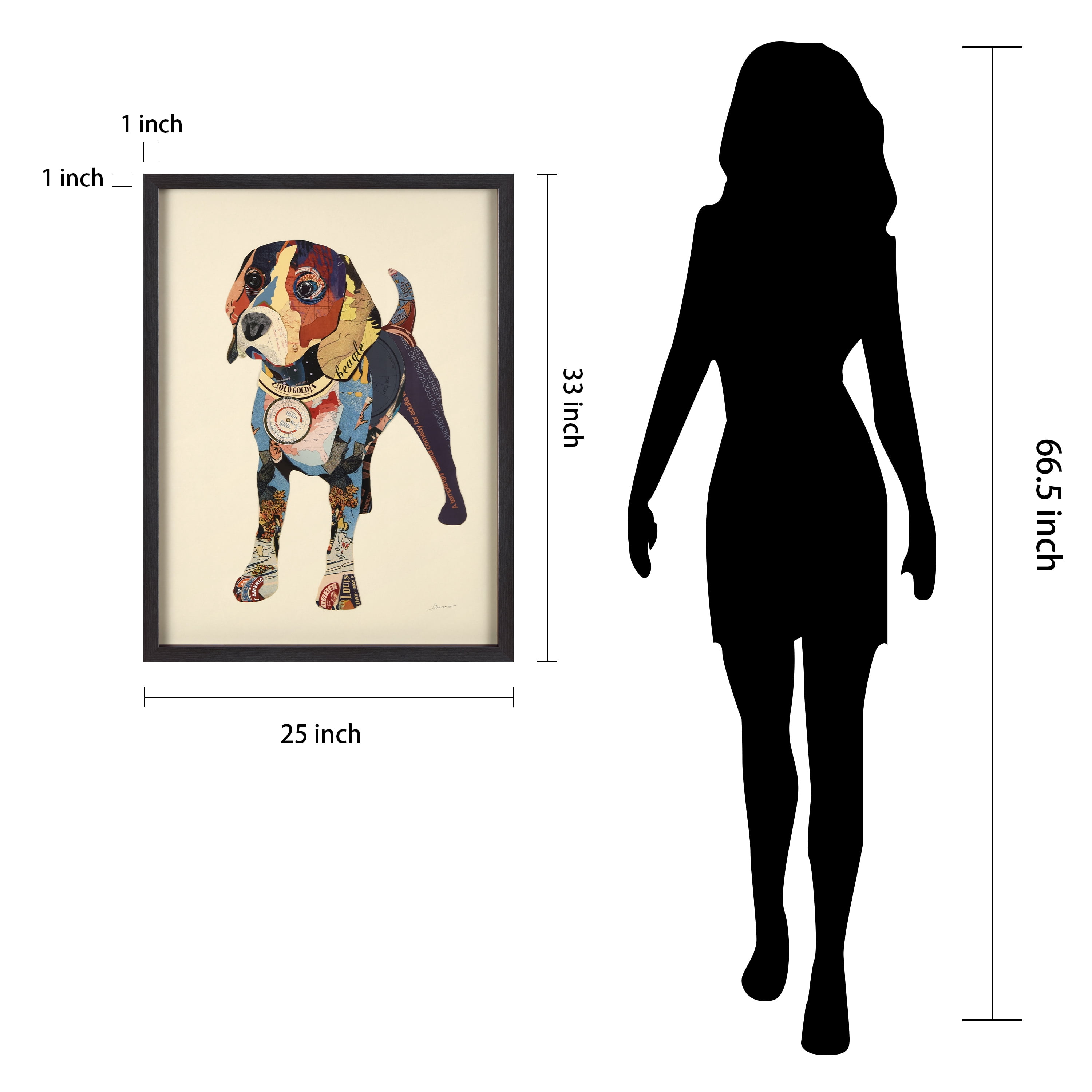 Beagle Dimensional Collage 33 in x 25 in Framed Painting Art Prints, by Empire Art