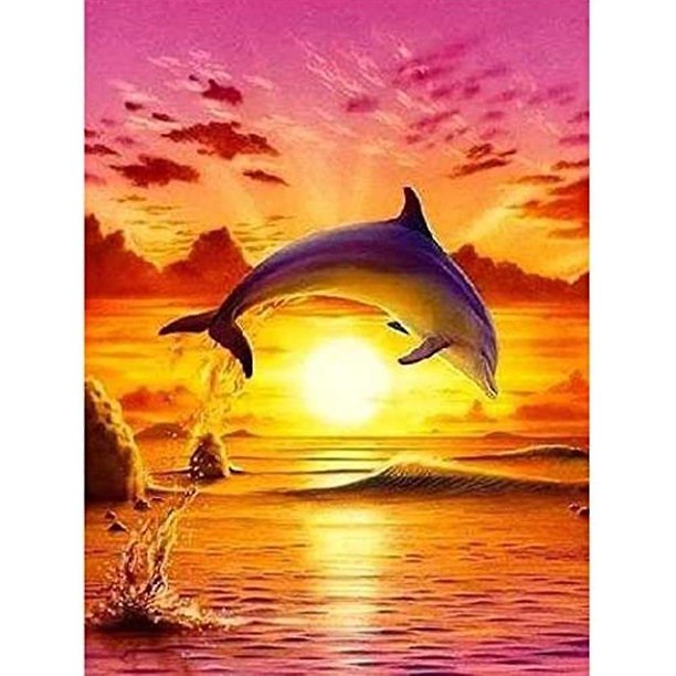 Kit completo de bordado de diamantes de 40 x 30 cm, kits completos de pintura de diamantes de bricolaje 5d animales delfines, pintura de diamantes completa para habitación de adultos