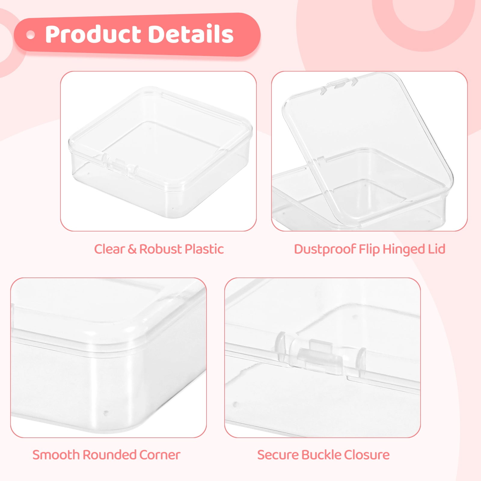 120 Pcs Plastic Bead Storage Containers, 3×3×1" Small Storage Boxes, Clear Square Containers with Hinged Lids, Mini Organizer Cases for Jewelry, Crafts, Small Items, Parts