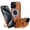 Brown, variant on Feishell MagSafe Magnetic Case for iPhone 16 Pro with Ring Holder Kickstand, Luxury Faux PU Leather Logo Hollow Shockproof Slim Protective Phone Cover for iPhone 16 Pro, Darkblue
