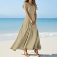 thumbnail image 2 of TQWQT Spring Dresses for Women 2025 Short Sleeve Khaki Formal Maxi Dress Easter V Neck Casual Chiffon Dresses Plus Size Wedding Guestes Dress Khaki L, 2 of 5