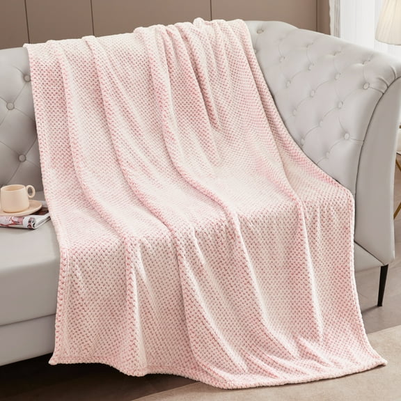 Exclusivo Mezcla Waffle Textured Mixed Pink Fleece Blanket, Super Soft and Warm 50"x70" Throw Blanket for Couch, Cozy, Fuzzy and Lightweight