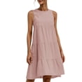 thumbnail image 1 of Vestido informal sin mangas para mujer - Vestido camiseta mini con cuello redondo, plisado y bolsillos, 1 of 5