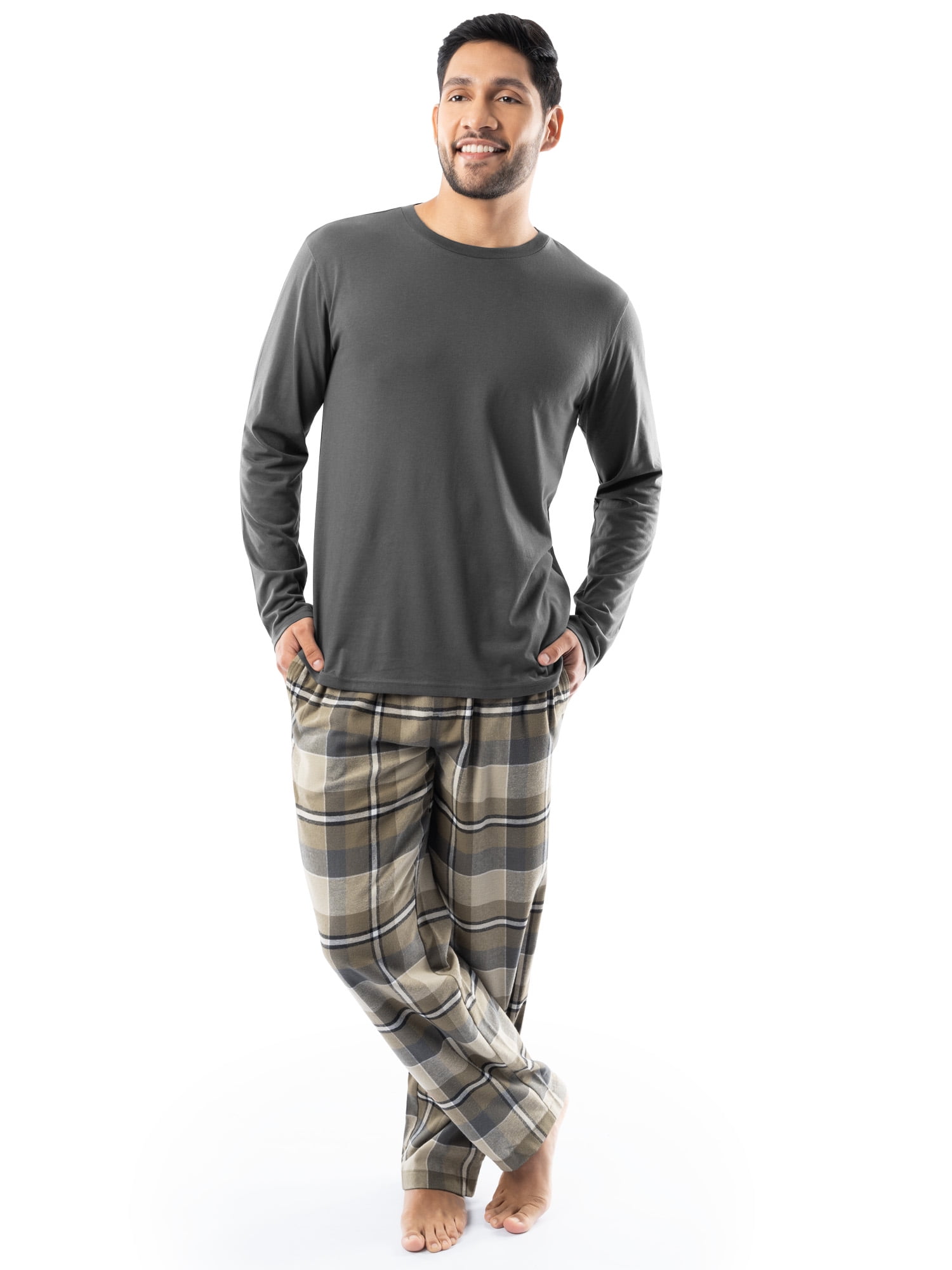 Fruit of the Loom Men's Jersey Knit Top and Flannel Pajama Pants Set, 2-Piece, Sizes S-5XL