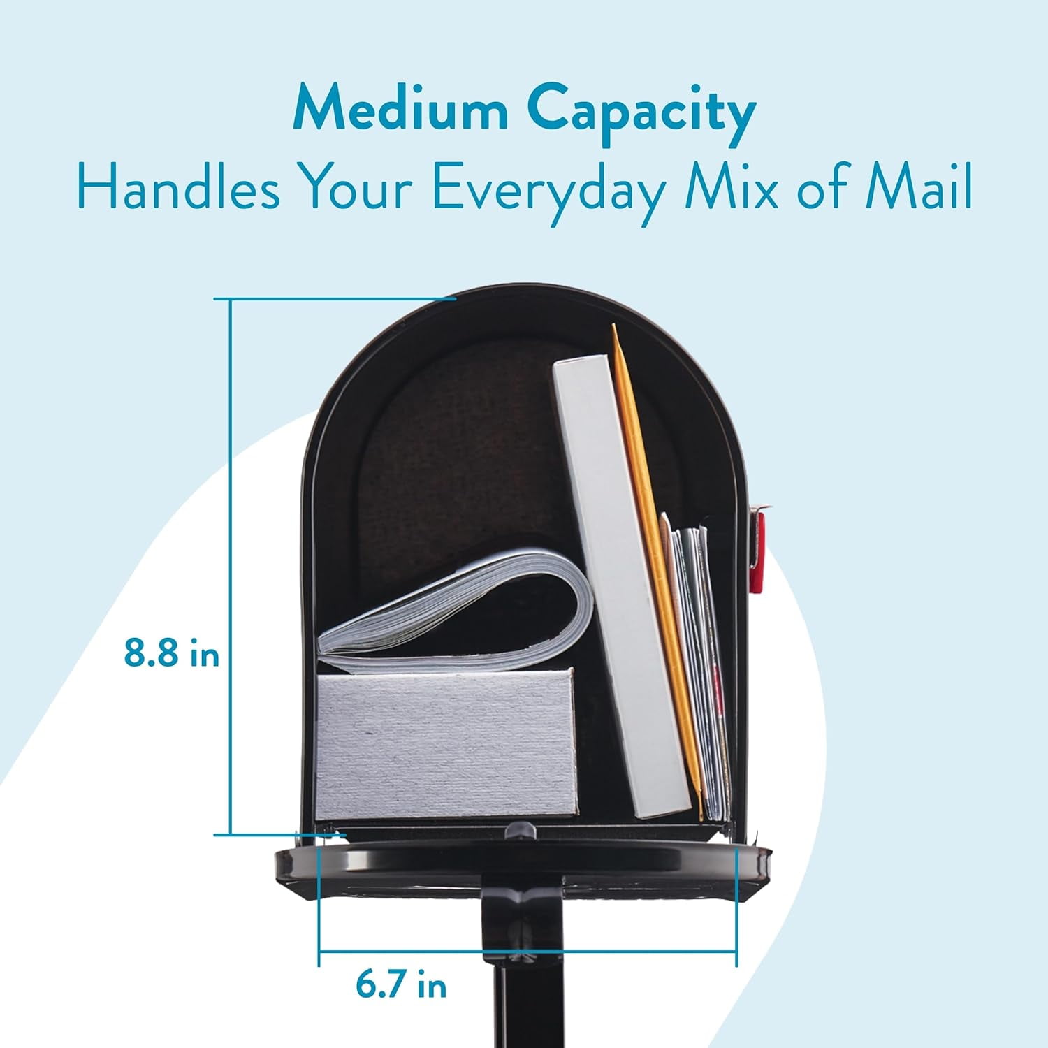 Weather-Resistant Steel Metal Mail Box for Outside with Post, Black, Medium Curbside  Approved