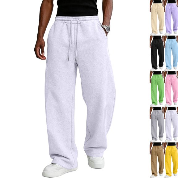 Men's Baggy Sweatpants Wide Leg Lounge Cotton Casual Jogging Pants With Pockets | High Waist Drawstring,Open Bottom,Workout Athletic Outfits White XL
