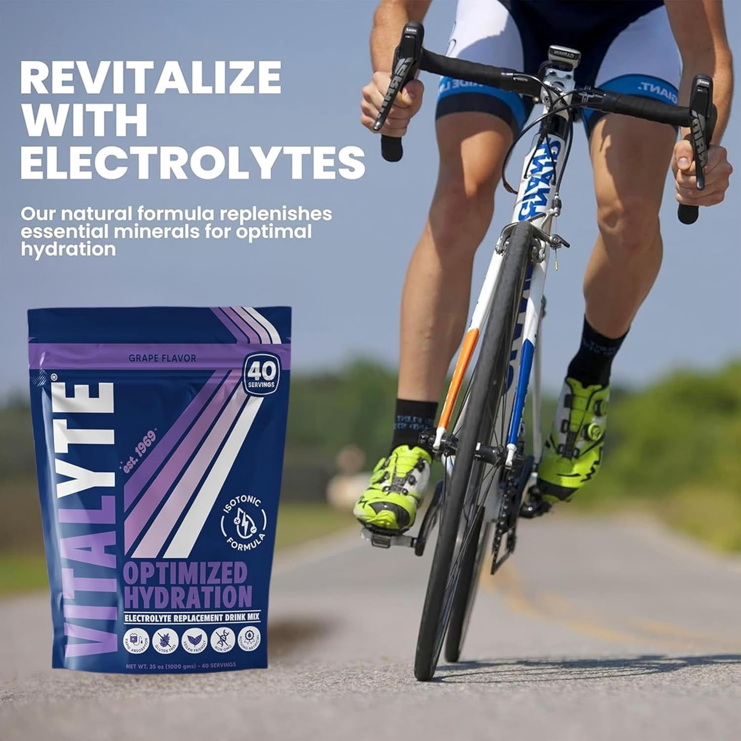 Vitalyte Grape Electrolyte Powder Mix, Isotonic Hydration, 40 Servings, 35 oz