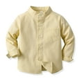 thumbnail image 2 of CAICJ98 Boys' Button Down Dress Shirts Kids Long Sleeve Solid Collared Uniform Shirt for Toddler Boy (Yellow,10-11 Years), 2 of 7