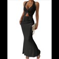 thumbnail image 2 of Conjunto de Dos Piezas para Mujer: Top con Cuello Halter y Falda con Frontal, Conjunto de Verano. Negro XL, 2 of 10