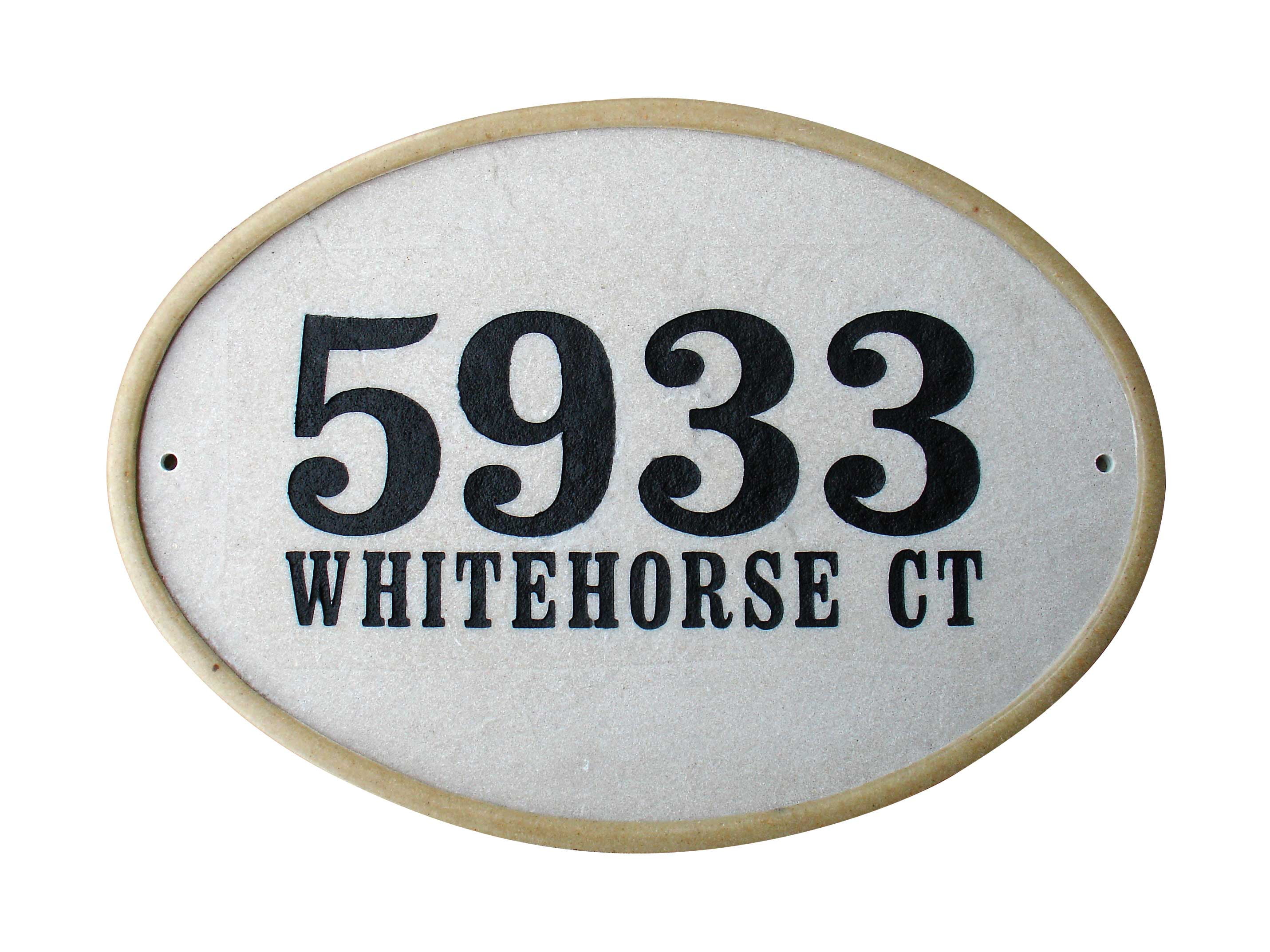 Oakfield Oval Crushed Stone Address Plaque in Sandstone Color