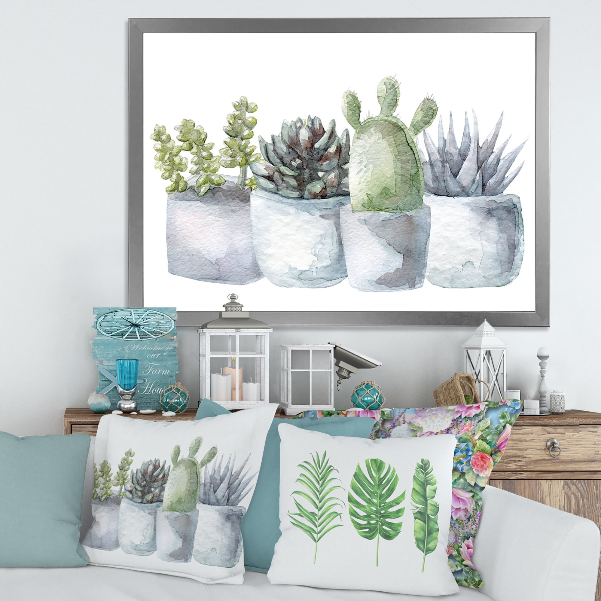 Designart 'Succulent and Cactus House Plants I' Farmhouse Framed Art Print