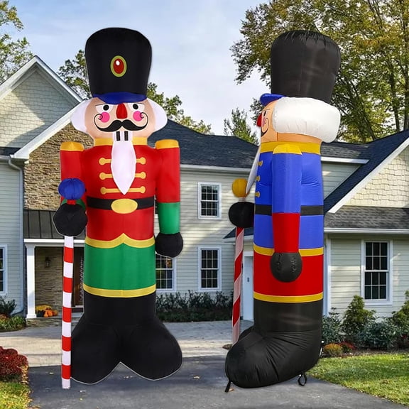 2 Packs 8ft Nutcracker Soldier Christmas Inflatable Porch Decor Yard Inflatable for Outdoor Decor/Yard/Garden/Lawn (Red&Blue)