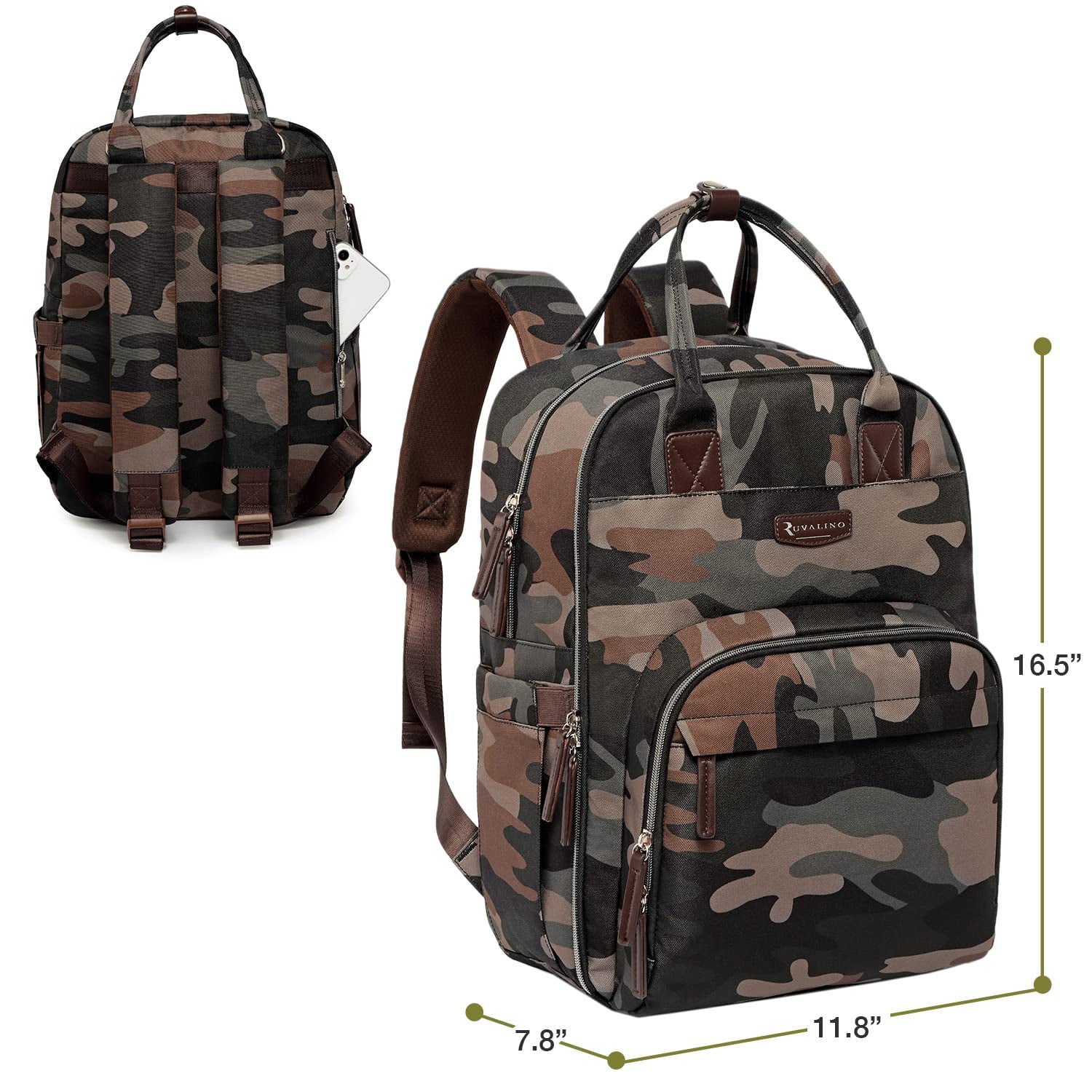 Ruvalino Baby Diaper Backpack for Infants and Toddlers, Travel Bag with Extra Durable Fabric and Foldable Changing Pad, Waterproof, Green Camo