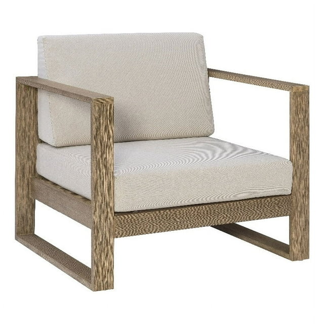 Linon Chaise d'Extérieur en Bois Robuste Ellis avec Coussins en Finition Brosse en Fil Naturel